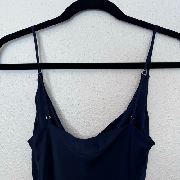Wilfred Only Aritzia Ruched Navy Blue Slip Satin Dress Sz. SMALL - Picture 9 of 13